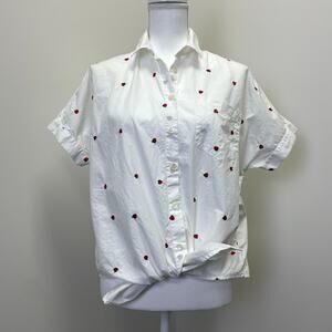 Madewell Strawberry Embroidered White Cotton Poplin Button-Down Shirt Size S